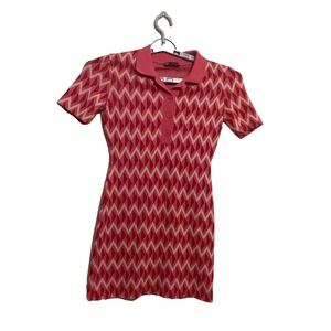 Zara Knit Jacquard Collar Polo Mini Geometric Print Red Pink women's‎ dress M